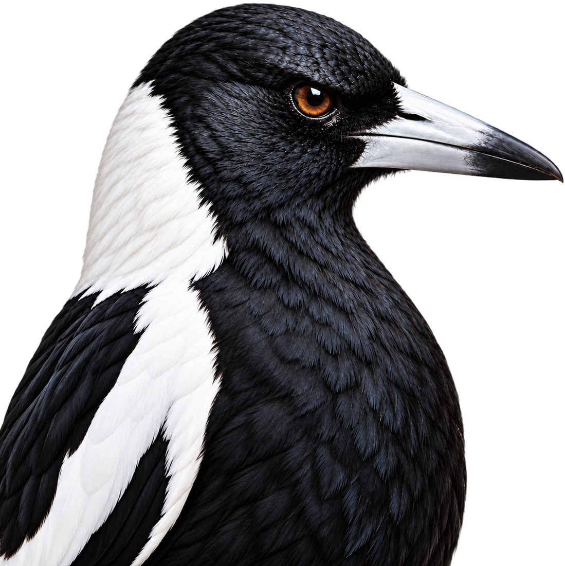 An Australian magpie in profile